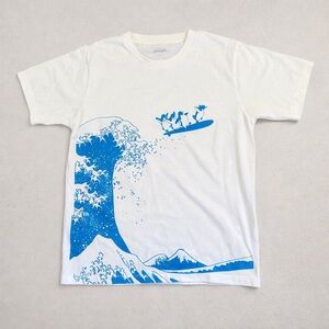 Graniph Hokusai Great Wave Graphic Tee – Japanese Art Penguin Surfing Shirt